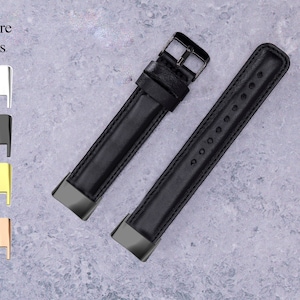 Fitbit Charge 6 5 4 3 Watch Band, Leather Fitbit Charge 5 Band, Pure Black Fitbit Charge 4 Strap Men, Fitbit Charge 3 Watch Band Women, Gift