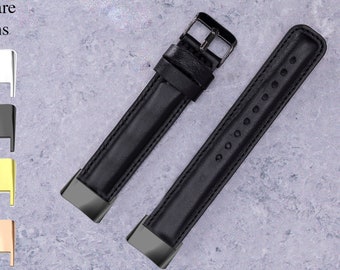 Black Leather Fitbit Charge 6/5/4/3 Band: Soft Cowhide Strap