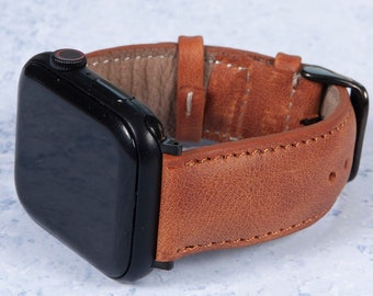 Genuine Leather Apple Watch Band 45mm 44mm 42mm 41mm 40mm 38mm for Series 9 8 7 6 5 4 3 SE, Luxury Brown Premium iWatch Strap Women and Men