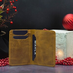 Bifold Minimal Leather Wallet Men, Custom Foldable Front Pocket Card Holder, Christmas Gift for Him Boyfriend, Groomsmen Gift Idea