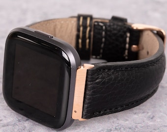 Classy Black Leather Fitbit Versa 4 3 2 1 Bands Men, Fitbit Lite Band for Him, Fitbit Sense 2 Band, Replacement Fit Bit Versa Watch Strap