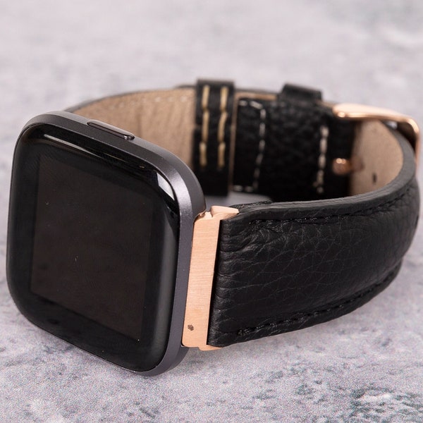 Classy Black Leather Fitbit Versa 4 3 2 1 Bands Men, Fitbit Lite Band for Him, Fitbit Sense 2 Band, Replacement Fit Bit Versa Watch Strap
