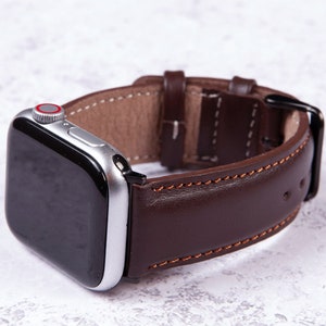 Dark Brown Leather Apple Watch Band 49mm 45mm 44mm 42mm 41mm 40mm 38mm Men, Engraved Personalized iWatch Strap Series 9 8 7 6 5 4 3 SE Ultra