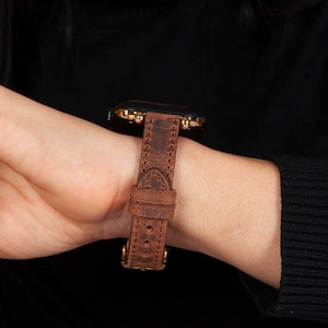 Smoky Brown Leather Apple Watch Band Series 9 8 7 6 5 4 3 SE Ultra Women, Thin iWatch Band 49mm 45mm 44mm 42mm 41mm 40mm 38mm Her Ladies Mom