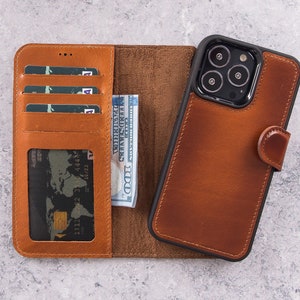 Lederhülle iPhone 16 Pro Max Herrenhülle, iPhone 15 Brieftasche, iPhone 14 Kartenhalter, iPhone 13 Mini Rückseite braun