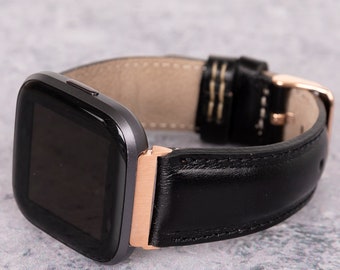 Leather Fitbit Versa 3 2 1 Bands for Men, Pure Black Fitbit Lite Band for Him, Fitbit Sense Band, Fit Bit Blaze Watch Replacement Strap Dad