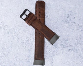 Fitbit Charge 6 5 4 3 Watch Band Men, Leather Fitbit Charge 6 Band, Smoky Brown Fitbit Charge 5 Strap Women, Fitbit Charge 4 Watch Band Gift