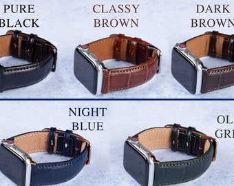 Crocodile Apple Watch Band 45mm 44mm 42mm Men, Leather Apple Watch Band 38mm 40mm 41mm Women, iWatch Strap Series 11 10 9 8 7 6 Ultra 3 2 SE