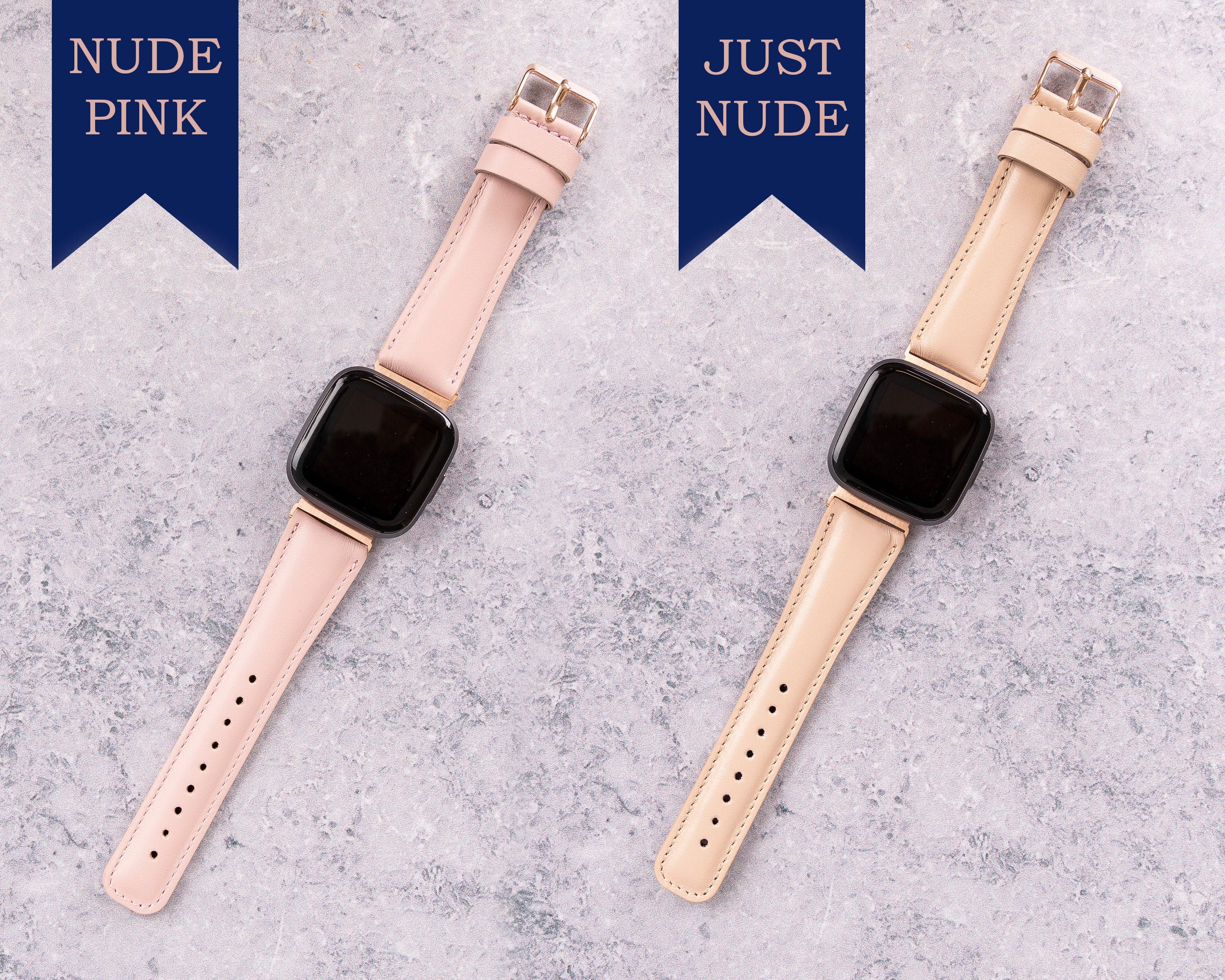 Leather Fitbit Versa 4 3 2 1 Bands Women, Nude Pink Fitbit