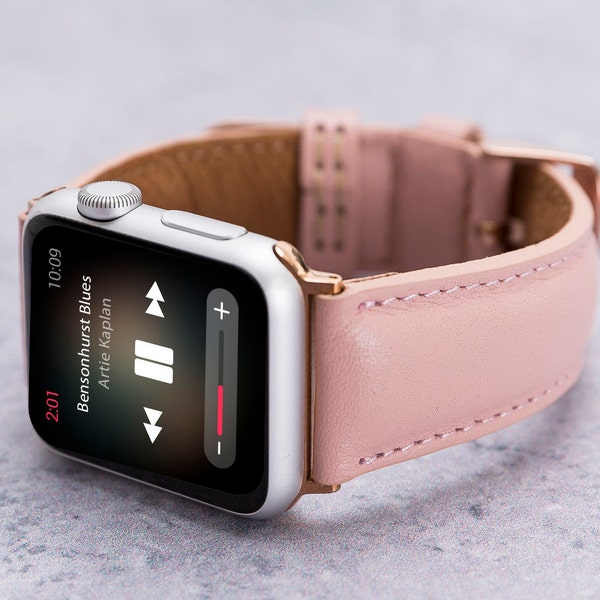 Pink Apple Watch Strap Women 41mm 40mm 38mm, Leather iWatch Strap 45mm 44mm 42mm, Personalized Apple Band Series 9 8 7 6 5 4 SE Ultra, Gift