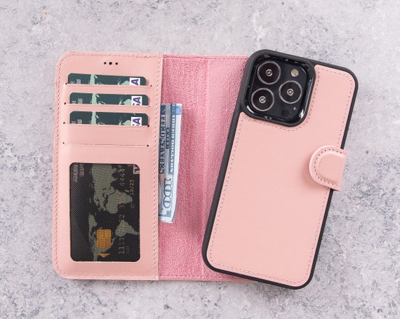 Pink iPhone 16 Case Women, Leather iPhone 15 Wallet Case for Her