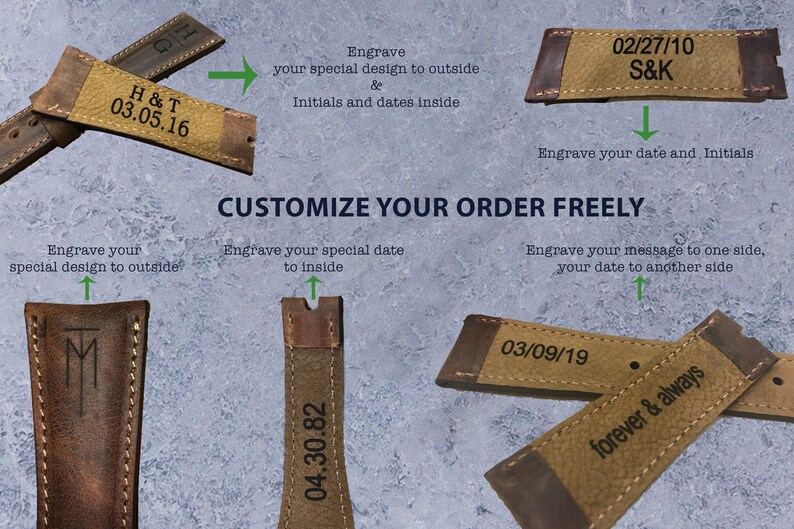 Men Leather Apple Watch Band 42mm 44mm Engraved Black Iwatch Etsy