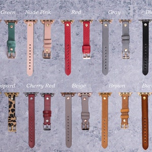 Apple Watch Band Series 9 8 7 6 5 4 3 2 SE Women, Thin Beaded Leather iWatch Strap 38mm 40mm 41mm 42mm 44mm 45mm, Anniversary Birthday Gift
