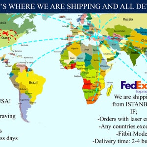 May include: A world map with shipping routes marked in blue and red. The map shows shipping from the USA and Istanbul. The text says "We are shipping from USA!" and "We are shipping from ISTANBUL!"