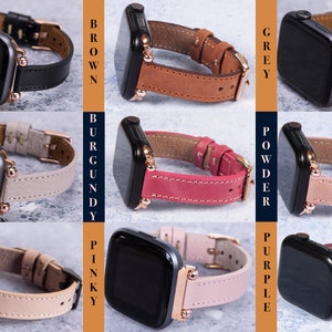 Leather Apple Watch Band Women 38mm 40mm 41mm 42mm 44mm 45mm 49mm, Beaded iWatch Band Series 9 8 7 6 5 4 SE Ultra, Minimal Apple Watch Band