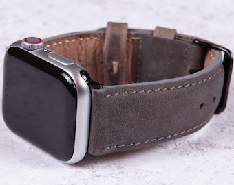 Space Gray Leather Apple Watch Band 45mm 44mm 42mm 41mm 40mm 38mm
