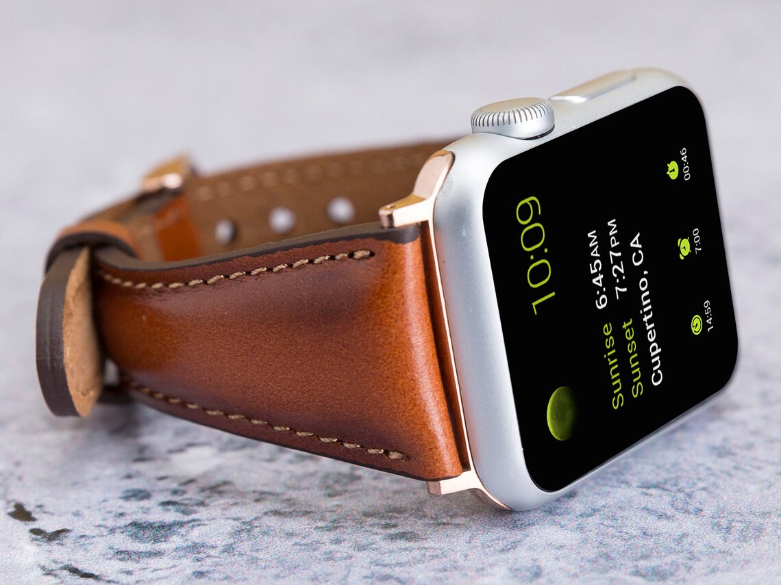 Classy Brown Slim Leather Apple Watch Band 38mm 40mm 41mm 42mm Etsy