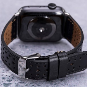 Perforated Leather Apple Watch Band 38mm 40mm 41mm 42mm 44mm 45mm Men Women, Sportive iWatch Strap Series 9 8 7 6 5 4 3 SE, Anniversary Gift image 5