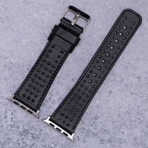 Perforated Leather Apple Watch Band 38mm 40mm 41mm 42mm 44mm 45mm Men Women, Sportive iWatch Strap Series 9 8 7 6 5 4 3 SE, Anniversary Gift image 7