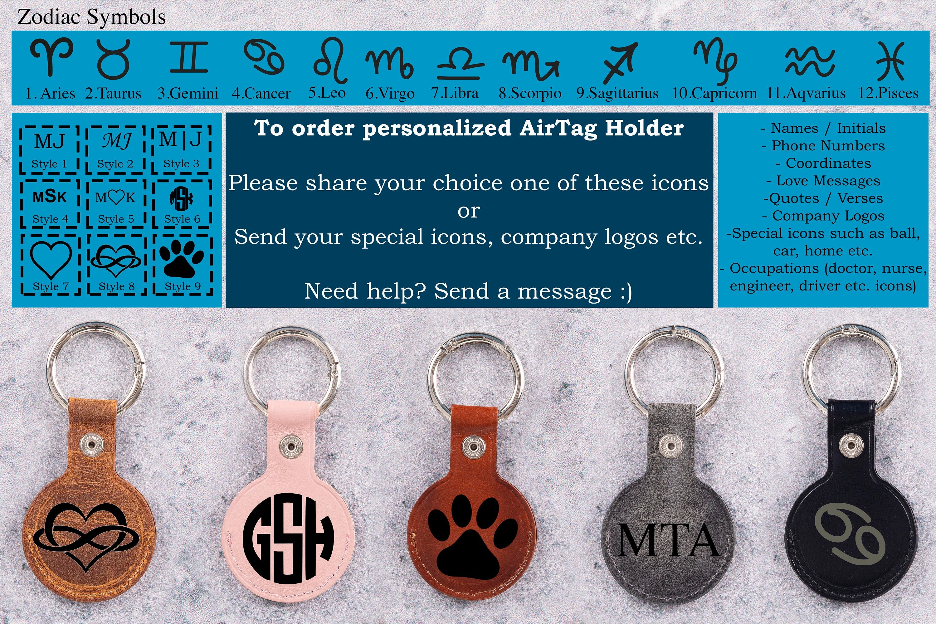 Bulk Sell, Faux Leather AirTag Case with Key Ring in 6 Colors