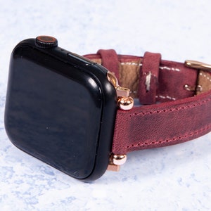 Purple Thin Leather Apple Watch Band, Beaded Apple Watch Strap Series 9 8 7 6 5 4 & SE watch Band Women, Apple Band 41mm 40mm 38mm 42mm 45mm