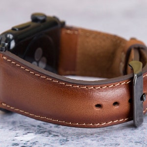 Leren Apple Watch-band heren 49 mm 45 mm 44 mm 42 mm 41 mm 40 mm 38 mm, gepersonaliseerd stijlvol bruin iWatch-bandje serie 9 8 7 6 5 4 3 SE, cadeau vader