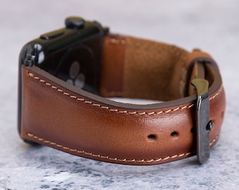 Men Leather Apple Watch Band 49mm 45mm 44mm 42mm 41mm 40mm 38mm, Personalized Classy Brown iWatch Strap Series 9 8 7 6 5 4 3 SE, Father Gift