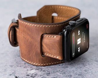 Cuff Apple Watch Band Series 10 9 8 7 6 5 & Apple SE Ultra 2 1 Watch Band Men, Leather Apple Watch Strap 49mm 46mm 45mm 44mm 42mm 41mm 40mm