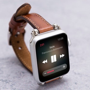 Burnished Brown Leather Apple Watch Band 45mm 44mm 42mm 41mm 40mm 38mm Women, Thin iWatch Strap Series 9 8 7 6 5 4 SE, Slim Apple Band Girl