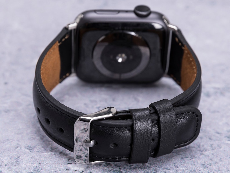 Men Leather Apple Watch Band 42mm 44mm Engraved Black Iwatch Etsy