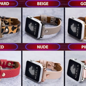 Apple Watch Band Series 9 8 7 6 5 4 3 2 SE Women, Thin Beaded Leather iWatch Strap 38mm 40mm 41mm 42mm 44mm 45mm, Anniversary Birthday Gift