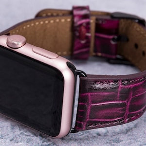 Crocodile Leather Apple Watch Band 38mm 40mm 41mm 42mm 44mm 45mm 49mm Women Gift, Purple Personalized iWatch Strap Series 9 8 7 6 5 4 3 2 SE