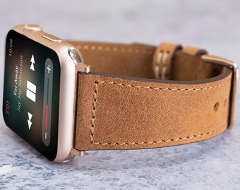 Leather Apple Watch Band 38mm 40mm 41mm 42mm 44mm 45mm 49mm Women & Men, Custom iWatch Strap Series 9 8 7 6 5 4 3 SE Ultra, Christmas Gift