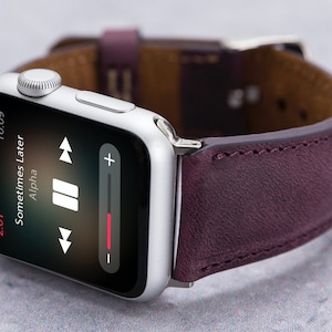Women Apple Watch Band 38mm 40mm 41mm 42mm 44mm 45mm 49mm, Purple Leather Personalized Apple iWatch Strap Series 9 8 7 6 5 4 SE Ultra, Gift