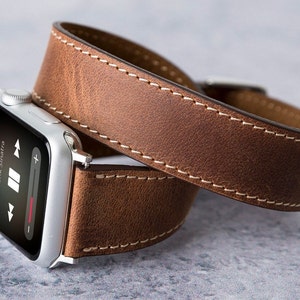 Correa de cuero marrón chocolate con doble vuelta para Apple Watch