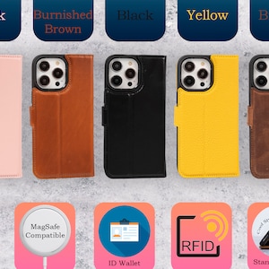 iPhone 16 Case, Leather iPhone 16 Pro Wallet Case, iPhone 16 Pro Max Detachable Case, RFID MagSafe Compatible Snap-On iPhone 16 Plus Case