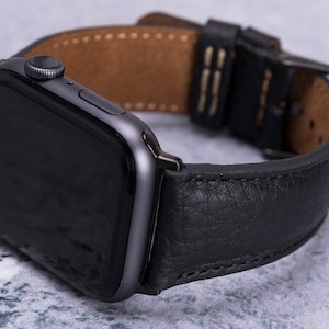 Stijlvolle zwart lederen Apple Watch-band 49 mm 46 mm 45 mm 44 mm 42 mm 41 mm 40 mm 38 mm, gepersonaliseerde Apple iWatch-band serie 10 9 8 7 6 5 4 3 Ultra
