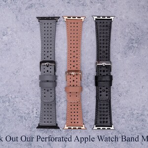 Perforated Leather Apple Watch Band 38mm 40mm 41mm 42mm 44mm 45mm Men Women, Sportive iWatch Strap Series 9 8 7 6 5 4 3 SE, Anniversary Gift image 9