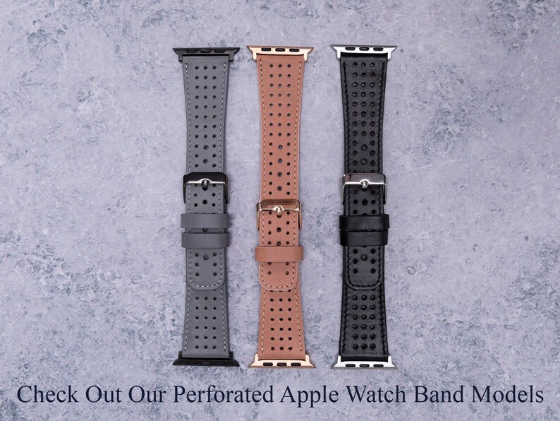 Perforated Leather Apple Watch Band 38mm 40mm 41mm 42mm 44mm 45mm Men Women, Sportive iWatch Strap Series 9 8 7 6 5 4 3 SE, Anniversary Gift image 9