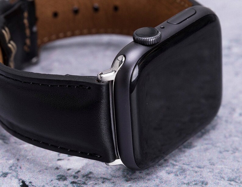 Men Leather Apple Watch Band 42mm 44mm Engraved Black Iwatch Etsy