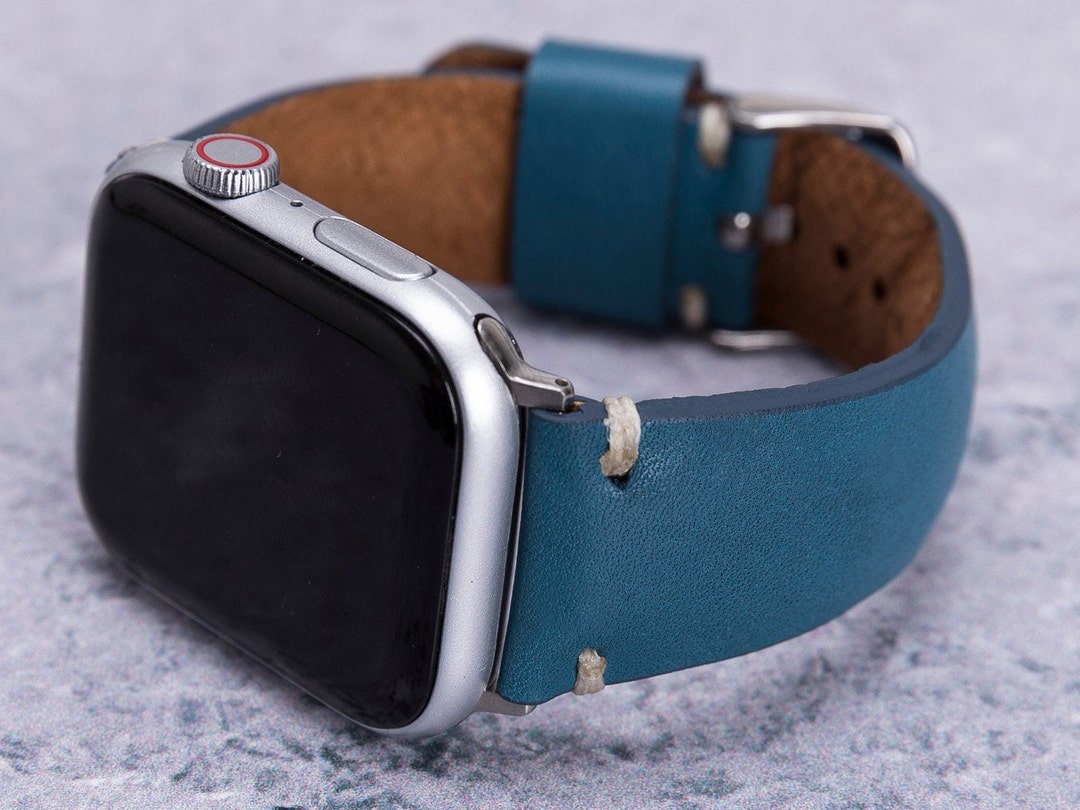 Men Leather Apple Watch Band 45mm 44mm 42mm Saddle Stitch Etsy