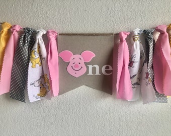 Winnie the Pooh Girl Highchair Banner POOH 1st Birthday High Chair Decor Photo Prop Smash Piglet Party 1st birthday Party Birthday Banner