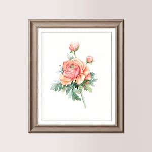 Ranuncolo Arancio | Acquerello originale 20x25 cm, regalo mamma, sposi, matrimonio, ranuncolo dipinto a mano