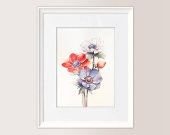 COLORFUL ANEMONES | Original watercolor, Reproduction prohibited, 18 x 24 cm, Mother's Day gift