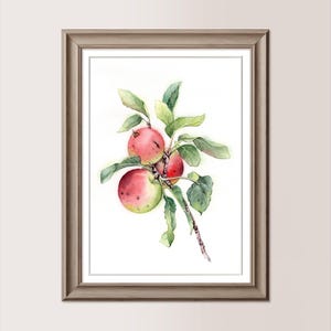 Ramo di Mele, var. 1 | Acquerello dipinto in originale, 21x30 cm, mele, frutta, regalo mamma, disponibile coppia abbinabile