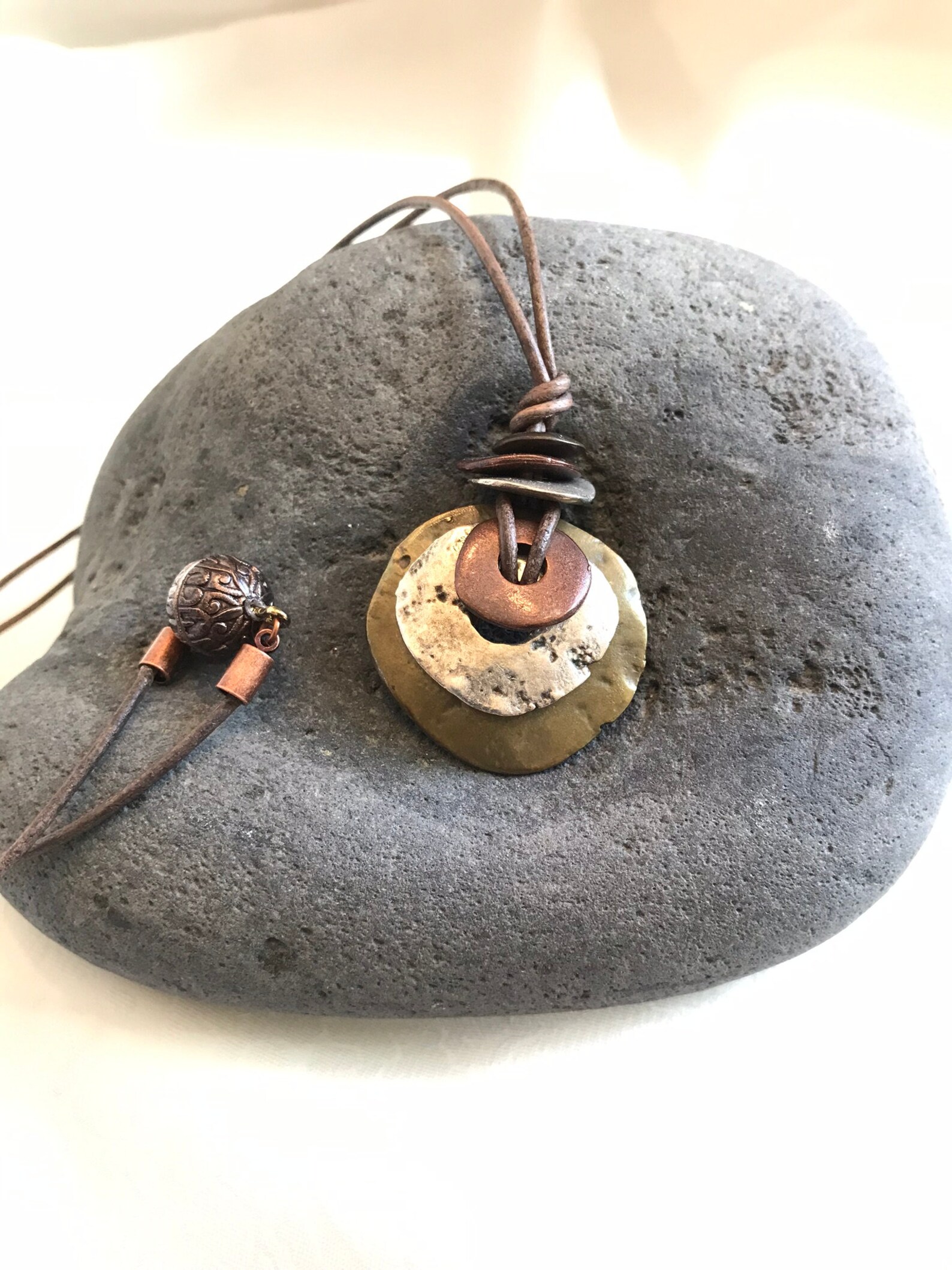 Handmade Leather Multidisc Necklace bronze Silver Etsy