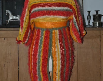 Vintage-Inspired Crochet Sweater – Orange and Yellow Boho Tunic – Handmade – S/M