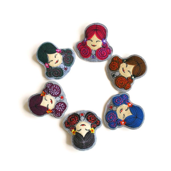 Girl Felt Brooch - Handmade Embroidered In Assortment Of Colours - Vintage Inspired - Great Little Gifts