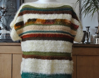 Crochet Textured Colourful Vest, Striped Sleeveless Pullover