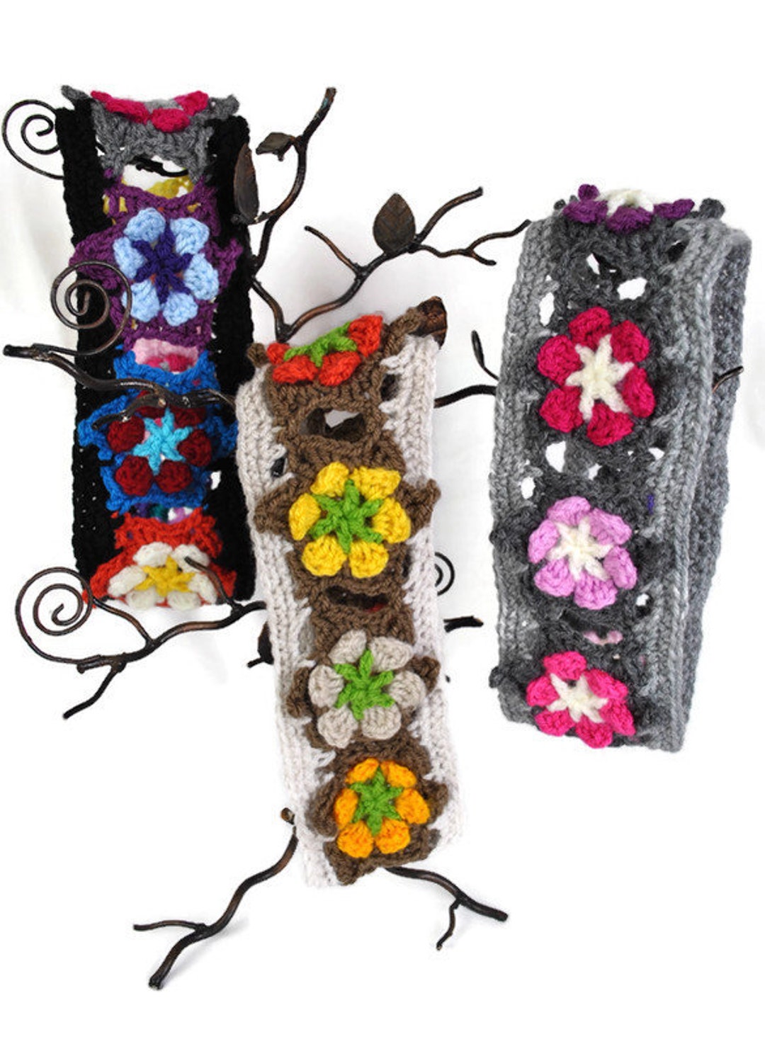 Crochet Boho Headband – Handmade Colorful Flower Ear Warmer  display picture 3